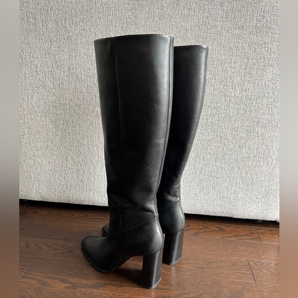 Zara block heal black leather boots, size 37 - Picture 4 of 4